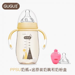 咕咕奶瓶PPSU帶吸管手柄耐摔新生兒寶寶寬口徑防脹氣嬰兒奶瓶OEM/ODM定制代加工