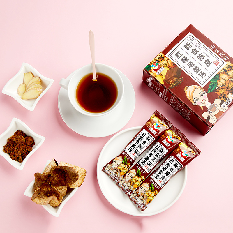 紅糖姜茶 廣東新會陳皮紅糖老姜湯即沖固體飲料姨媽姜茶箱裝批發(fā)OEM代加工