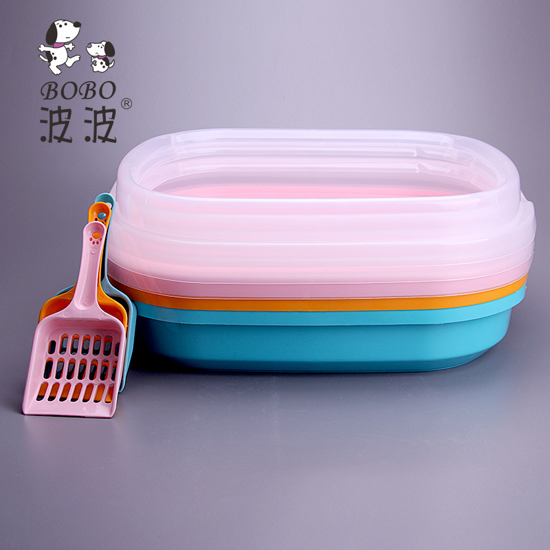 波波寵物用品開放式防濺貓尿盆貓廁所 貓砂盆帶鏟寵物廁所塑料OEM代加工