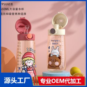 軟萌少女心水杯大容量水杯650ml 直飲+吸管水杯OEM代加工廠家