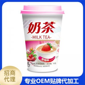 草莓味奶茶oem代工 即飲沖飲下午茶休閑零食飲品批發(fā)貨源
