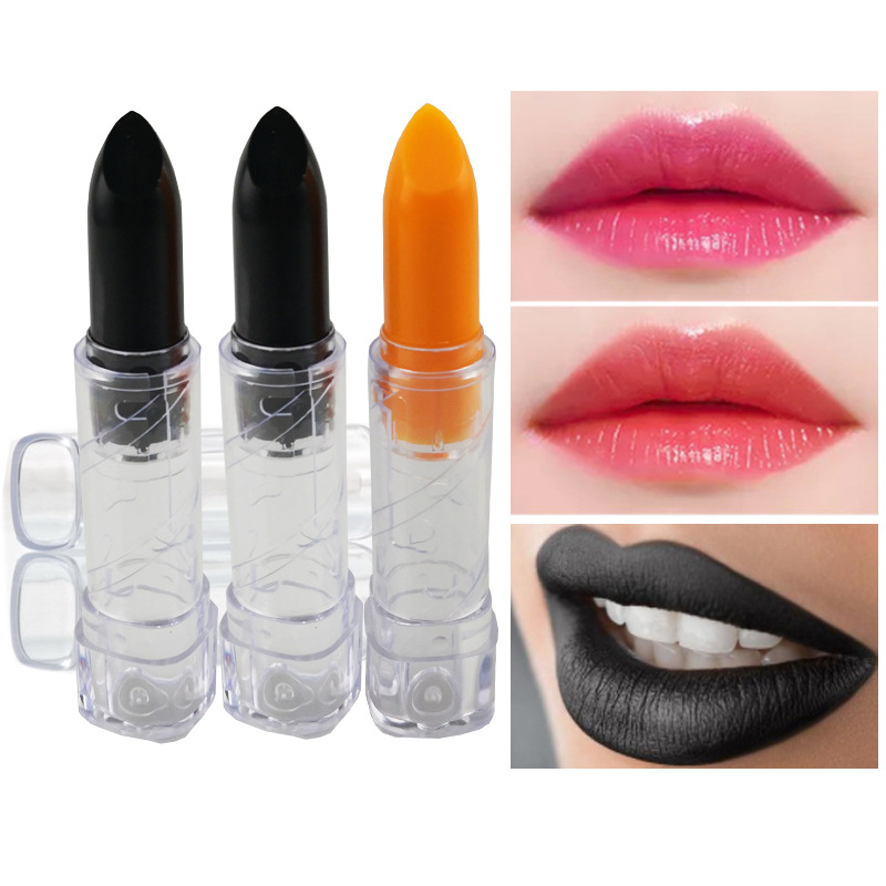 跨境黑色口紅全透明無LOGO變色唇膏外貿(mào)口紅Lipstick溫變滋潤口紅OEM代加工