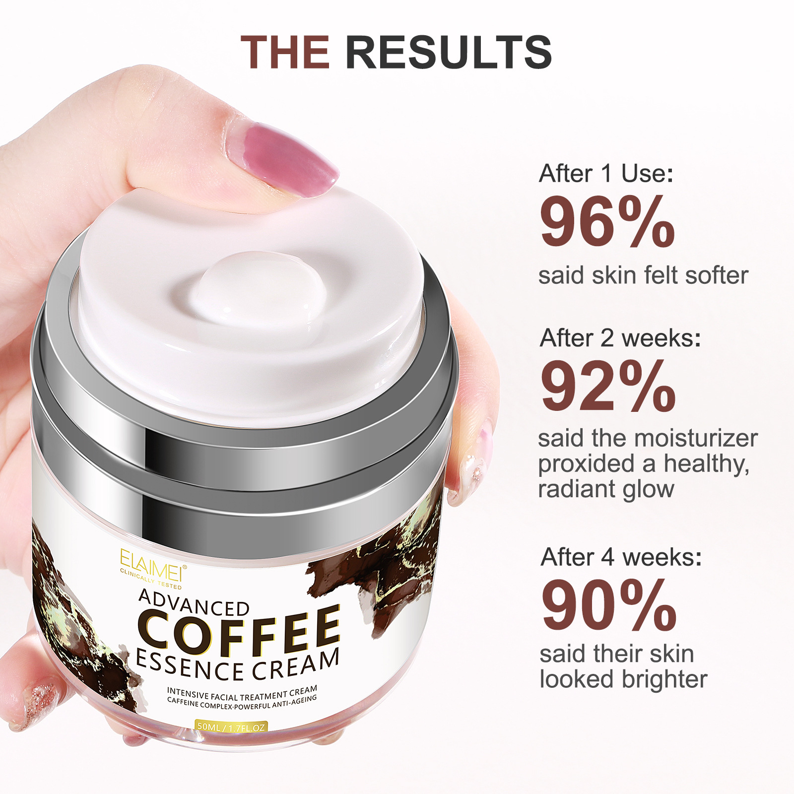 跨境現(xiàn)貨ELAIMEI 按壓式咖啡面霜保濕補水滋潤面部護(hù)理按摩霜50gOEM代加工