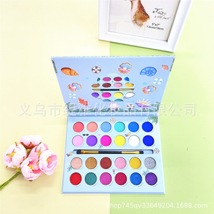 可愛(ài)卡通貝殼海螺圖案24色珠光啞光多色眼影盤彩妝oem代加工