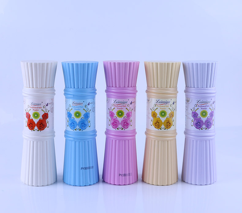 英文花香止癢干爽爽身粉女士嬰兒護(hù)膚香體痱子粉250克喇叭小蠻腰OEM代加工