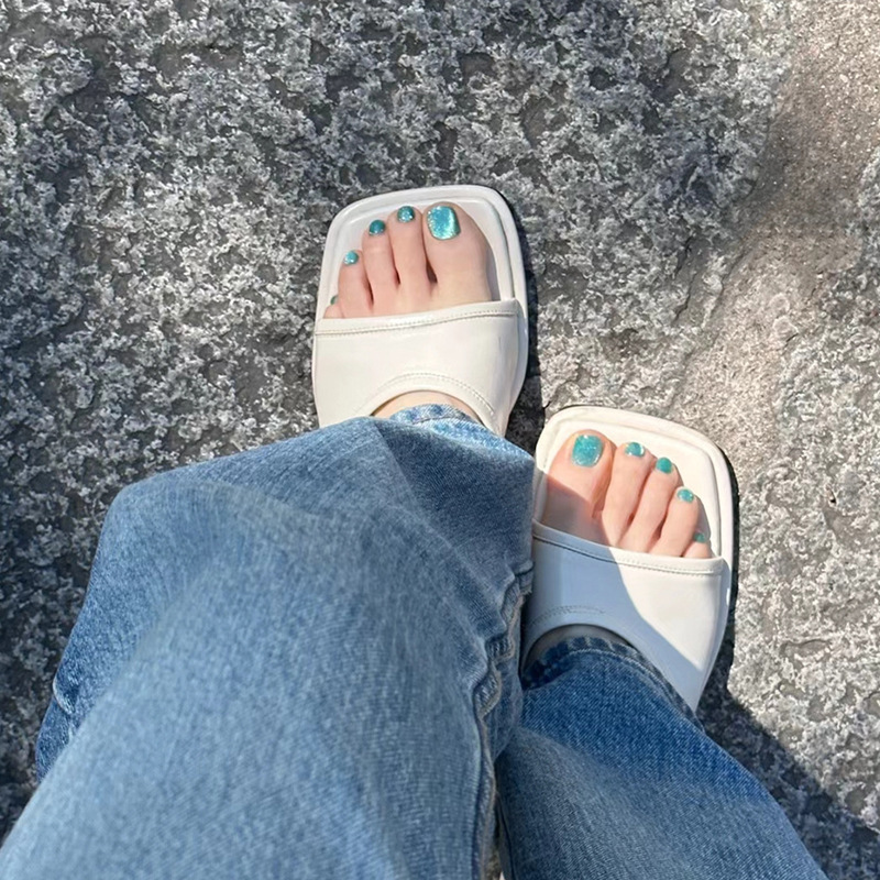 穿戴甲腳指甲腳丫美甲指甲貼片腳甲可拆卸24片指甲湖藍(lán)色貓眼OEM代加工