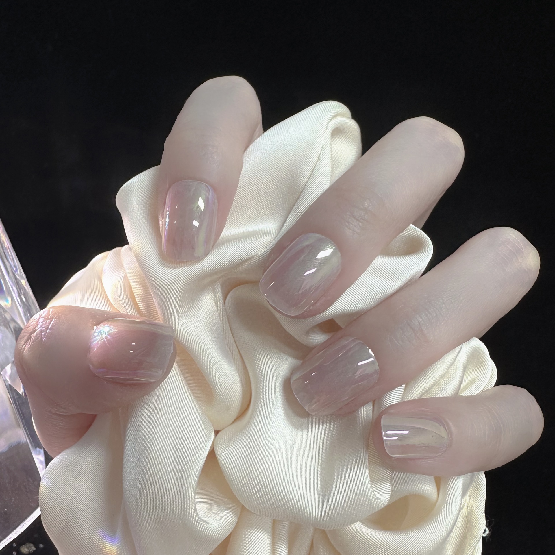 穿戴甲裸色顯白美甲可拆卸極光鏡面白月光OEM代加工