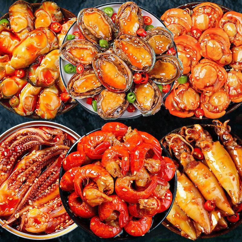 麻辣小海鮮熟食罐裝海鮮組合即食零食小吃扇貝鮑魚八爪下飯菜批發(fā)OEM代加工