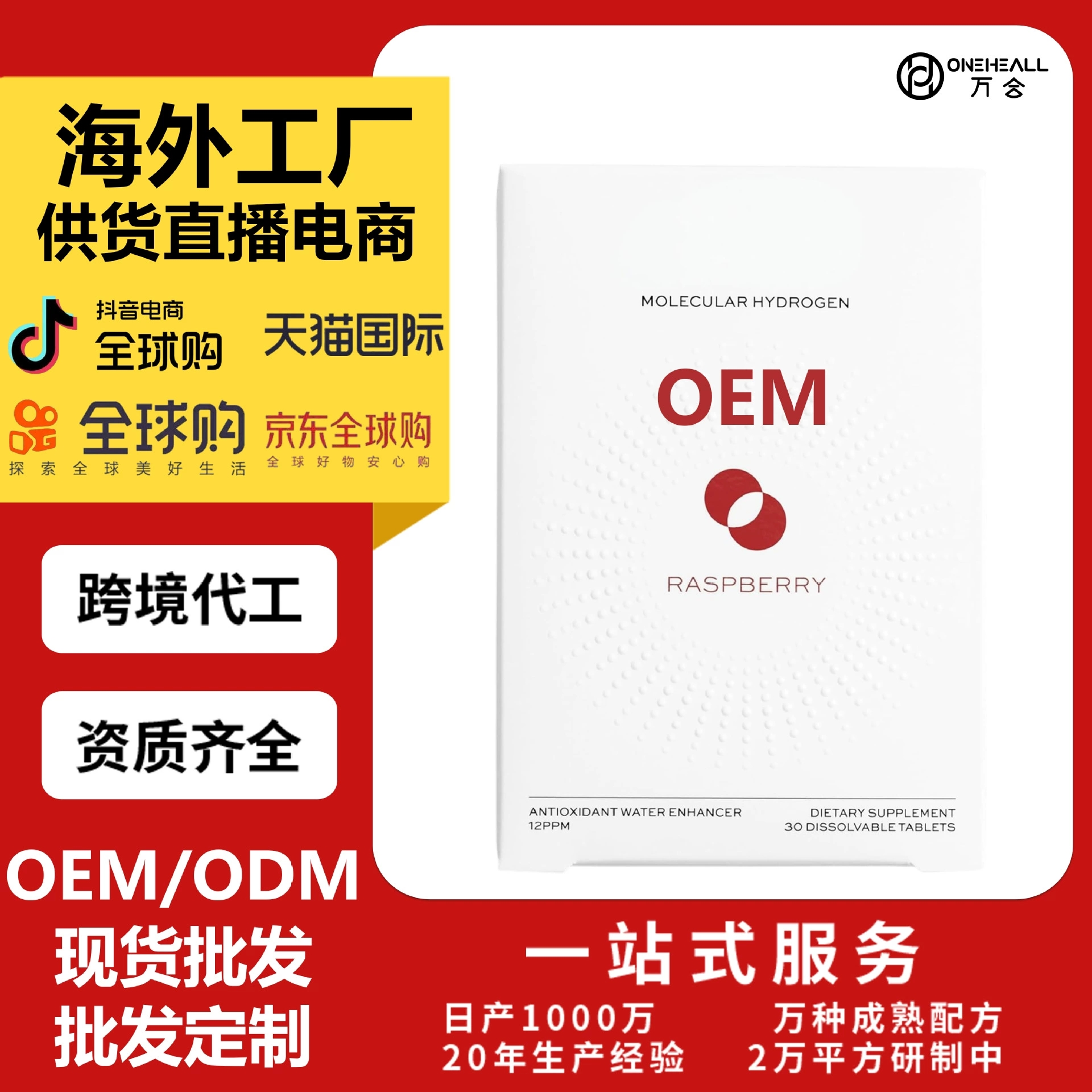 Molecular H2TAB 氫片含鎂樹莓泡騰片 OEM 定制跨境 供貨電商